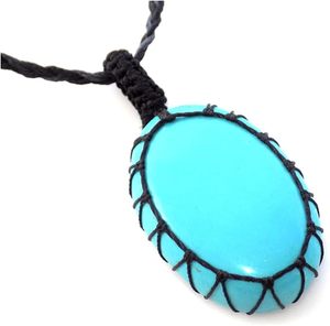 Collar con Colgante de Macramé Turquesa Hecho a Mano |   Joyería Boho de Piedra Azul Natural |   Collar de Cristal Curativo para Hombre - Product Image 1