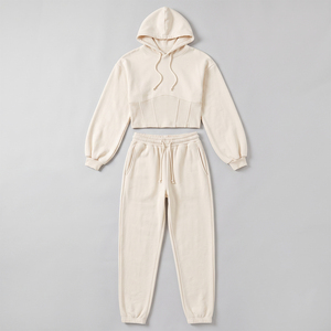 Custom <b>Women</b> Corset Crop Hoodie <b>Jogger</b> Set <b>Fleece</b> Warm Heavyweight Blank Plain Two Piece Tracksuit Sweatsuit <b>Fleece</b> Hoodie Set - Product Image 1