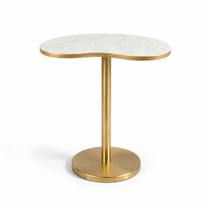 Modern <b>Marble</b> <b>Top</b> Brass Side <b>Table</b> with Round Base for Living Room - Product Image 1