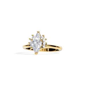 Anillo de compromiso de oro de 14k para mujer con diamante talla marquesa y engaste floral - Product Image 3