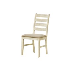Set di 2 Sedie da Pranzo in Stile Transizionale, Altezza 38 Pollici, Effetto Lino Bianco Antico e Beige, Imbottite, per Sala da Pranzo e Cucina - Product Image 4