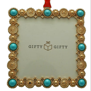 Decorative Gold Plated Metal <b>Christmas</b> Tree Decoration Hanging Photo Frame 3"x3" for Holiday Display - Product Image 1