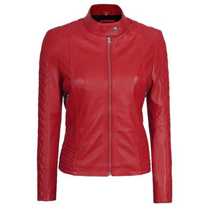 Women's Red Quilted Biker Leather <b>Jacket</b> A Slim-Fit Cafe Racer Style <b>Jacket</b> Crafted from Genuine Lambskin Leather - Product Image 4