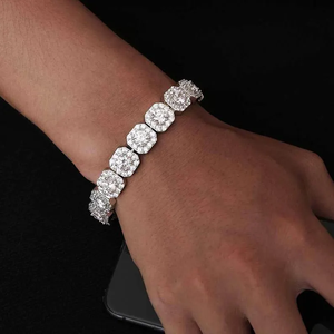 สร้อยข้อมือแบบ Iced Out เงินแท้ 925 ประดับเพชรโมอิสซาไนต์ทรงกลมเจียระไนแบบเหลี่ยม VVS เครื่องประดับฮิปฮอปสุดหรูสำหรับทุกเพศ - Product Image 1