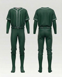 Men <b>Baseball</b> Uniform Set Green Polyester Jersey Pants With Belt Button Closure Regular Fit Solid Color All Seasons Apparel - Product Image 1