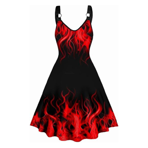 Wholesale Custom Sublimation Red Flame Graphic Matching Couple Outfits – Avant-Garde Unisex Resortwear & <b>Cocktail</b> Camisole Dress - Product Image 3