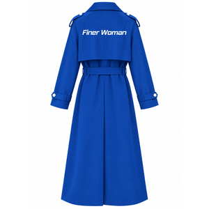 Manteau long sur mesure de la sororité Zeta Phi Beta, logo brodé, col cranté, manches longues, en laine bleue et blanche pour femme - Product Image 4