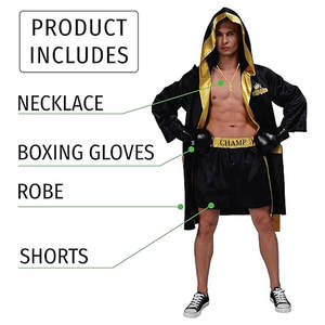 Disfraz de Boxeo para Hombre Adulto, Traje de Campeón Mundial de Peso Pesado con Bata, Pantalones Cortos, Guantes y Collar, Conjunto Completo - Product Image 2