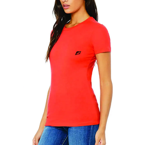 T-shirt en coton pour femme, manches courtes, col rond, décontracté, doux, respirant, uni, personnalisable avec logo, vente en gros, t-shirt pour femme - Product Image 3