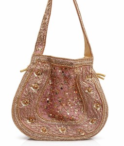 Pink Embroidered Beaded Shoulder <b>Bag</b> – Elegant Gold <b>Sequin</b> Handbag for Women floral <b>sequin</b> purse for festive occasions - Product Image 1