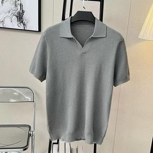 Camiseta con Logotipo Personalizado, Algodón Jacquard, Punto Piña, Corte Ajustado, Patrón Sólido, Suéter Tejido, OEM, Texturizado, para Hombre - Product Image 4