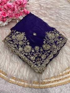 Exclusivo Sari de Satén Fendi con Diseño de Diseñador, Blusa Elegante, Estilo Étnico Moderno, Última Tendencia India, Ropa de Fiesta Modesta para Mujer - Product Image 4