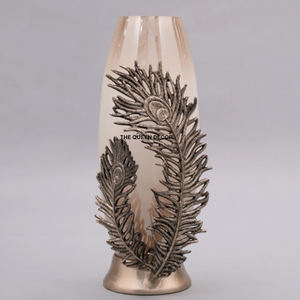 Most Demanding Aluminum <b>Metal</b> Embossed Texture Shinny Mirror Polish Decorative <b>Metal</b> <b>Vase</b> Table Top Accent - Product Image 2