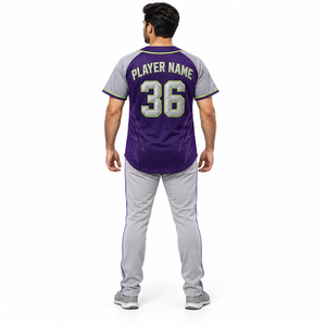 Camiseta de Béisbol para Hombre Mangoes Fashion, Manga Corta, Cierre de Botones, Color Morado Grisáceo, Absorbe la Humedad, Uniforme de Equipo, 100% Poliéster - Product Image 2