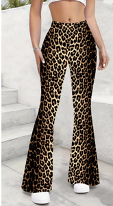 Women s High Waist Leopard Print Flare <b>Pants</b> Loose Fit Full Length Knitted Casual <b>Summer</b> <b>Pants</b> Elastic Waist Non Denim - Product Image 2