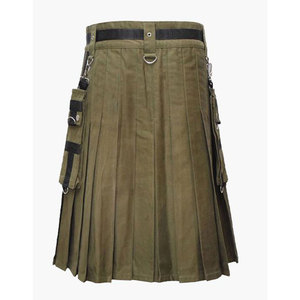Tablier plat élégant en coton vert olive pour homme, style kilt, avec anneaux en D et poches amovibles 2026 - Product Image 3