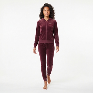 Wholesale Women's Maroon <b>Velour</b> Hoodie Jogger Set Full Zip Front Logo Casual <b>Tracksuit</b> winter Wear - Product Image 3