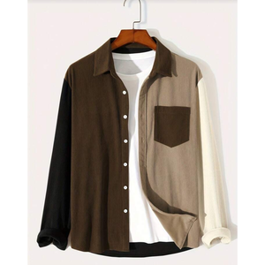 Camisa de pana multicolor con bloques de color y parches para hombre - Product Image 3