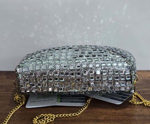Bolso de mano de noche nupcial con mosaico, adornos de espejo, cristal, metal y pedrería Kundan, bandolera dorada para mujer - Product Image 6