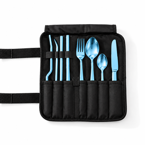 Professional 8-Piece Blue Stainless Steel Chef Plating <b>Kit</b> with Carrying Roll Altomme Instruments Dishwasher Safe - Product Image 2