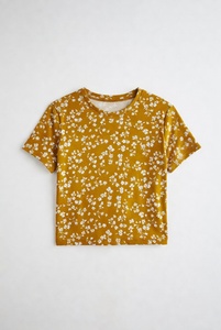 T-shirt court à imprimé floral pour femme, manches courtes, col rond, coupe ajustée, décontracté, été, respirant, en coton tricoté - Product Image 4