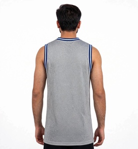 Maillot de basket sans manches gris pour homme, col rond en mesh respirant, coupe classique, vêtements de sport pour adulte, 100% polyester, grandes tailles - Product Image 2