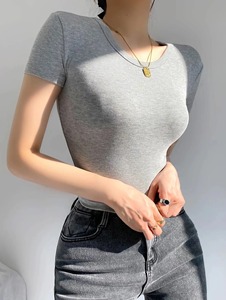 Hot Sale <b>Slim</b> <b>Fit</b> Summer Casual Round Neck Cropped Top Custom logo Fitted Girl Women Baby Tee T-<b>shirts</b> - Product Image 2