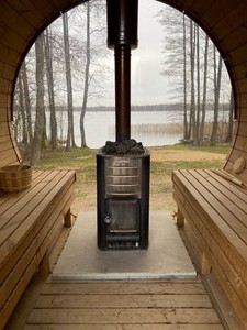 Sauna à charbon de bois de style nordique, cabine de sauna <span class=keywords><strong>extérieure</strong></span> en bois massif avec poêle intégré, finition moderne pour la maison et le jardin - Product Image 4