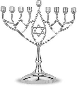 เชิงเทียนสเตนเลสสตีลเก้ากิ่ง สำหรับตกแต่งโต๊ะฮานุกกะห์แบบยิวสมัยใหม่ ผิวเงินขัดเงา - Product Image 4