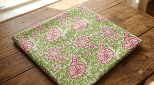 Green Pink Hand Block Botanical Pattern <b>Eco</b>-<b>Friendly</b> Soft Lightweight Cotton <b>Fabric</b> for Boys Fashion Apparel & Home Textiles - Product Image 4