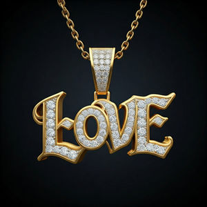 18K Gold Plated Love Letter Pendant With Crystal Rhinestone Micro Inlay Unisex Hiphop Fashion Jewelry Gift - Product Image 3