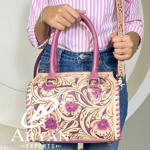 Bolso de Hombro de Cuero Vacuno Grabado a Mano con Diseño Floral, Estilo Vintage y Elegante, para Mujer, de Lujo, OEM ODM - Product Image 1