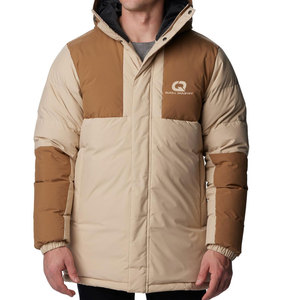 Hooded Long <b>Men</b> Parka <b>Jacket</b> Front Logo Fur Trim Thermal Insulated Design Multiple <b>Utility</b> Pockets Winter Ready Construction - Product Image 1