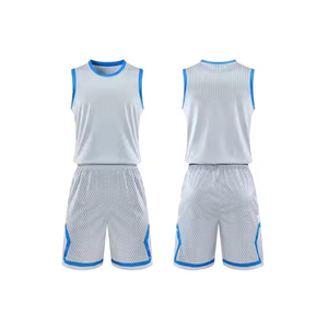 Ensemble de maillots de basket-ball sublimés personnalisés, blanc et bleu, en maille, unisexe, adulte, sans manches, respirant, vêtements de sport pour toutes les saisons - Product Image 1