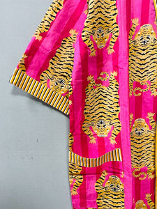 Bata Kimono Larga de Algodón Suave con Estampado de Tigre y Flores, Cuello en V, Cierre con Cordón, Estilo Casual de Lujo, para Verano/Invierno - Product Image 5