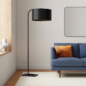 Lampe sur pied moderne en fer noir avec abat-jour en verre pour l'éclairage contemporain de la maison - Product Image 2