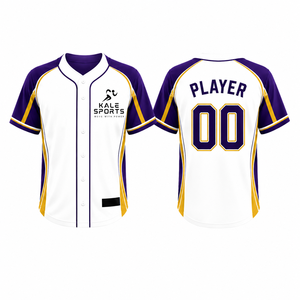Maillots de baseball personnalisés imprimés par sublimation, respirants, antibactériens, à séchage rapide, à boutons, uniformes, col en V, 100% polyester, unisexe - Product Image 3
