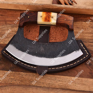 มีดทำมือเหล็กกล้าไร้สนิม 12C27 ตีขึ้นรูป ใบมีดแบบ Full Tang สไตล์วินเทจ สำหรับทำครัว ยี่ห้อ Ulu ด้ามไม้ พร้อมปลอกหนัง รับผลิตแบบ OEM - Product Image 5