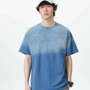 Camiseta de Manga Corta Oversize para Hombre, Tie Dye Azul, con Logotipo en la Parte Delantera, Cuello Redondo, 100% Algodón Jersey, Transpirable - Product Image 5