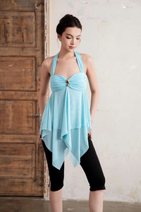 Wholesale Women's Fringe <b>Mesh</b> Halter <b>Top</b> and Lace-Trim Capri Pants Set ET3657 - Product Image 2