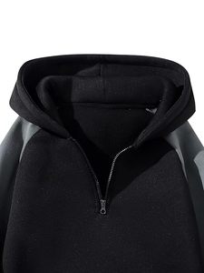 Hauts amples pour jeunes, style streetwear, sweats à capuche pour hommes, col montant, pull demi-zip, design bicolore, tendance - Product Image 3