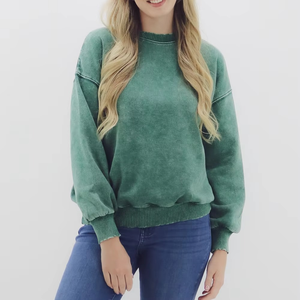 Acid Wash Women Sweatshirt Streetwear Hoodie Oversized Distressed Vintage <b>Cropped</b> <b>Zip</b> <b>Up</b> Fleece Pullover Custom Wholesale By MKB - Product Image 1