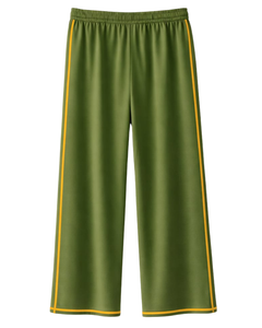 Pantalon de survêtement large vert olive personnalisé pour femme avec bande latérale jaune, taille élastique et cordon de serrage, décontracté, pour la détente, approvisionnement en gros OEM - Product Image 5