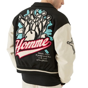 Chaqueta Universitaria en Oferta, Parches Bordados de Chenilla Personalizados, Cuerpo de Lana, Mangas de Cuero Genuino, Chaqueta Universitaria de Béisbol con Letras - Product Image 1