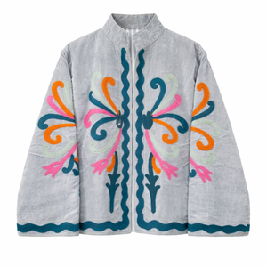 Blouson Bomber en Velours Brodé Fait Main pour Femme, Manches Longues, Col Montant, Broderie Frontale, Veste d'Hiver - Product Image 1