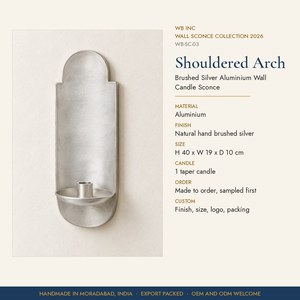 Applique murale en aluminium brossé argenté, faite à la main, avec support d'arche pour bougies coniques, décoration murale pour salle à manger - Product Image 2