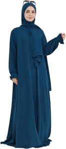 Abaya Hijab pour femmes, robe longue à manches longues, couleur unie, robe modeste, tenue quotidienne, style Moyen-Orient, polyester, coupe ample - Product Image 3