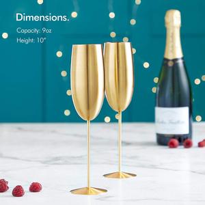Copa de vino de acero inoxidable inastillable pulido mate chapado en oro acabado hecho a mano conjunto moderno dos bebidas - Product Image 3