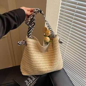 Nuevo Bolso de Mujer de Moda Vintage, Tejido en Hierba, con Correas de Hombro Blancas y Negras y Correa Individual, Bolso de Viaje - Product Image 1