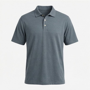 Polo en coton gris à manches courtes pour homme, décontracté, respirant, coupe classique, design tricoté uni - Product Image 1